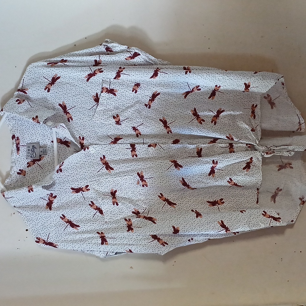 Como Vintage Button-Up Shirt Women's Tie-Front Dragonfly XL